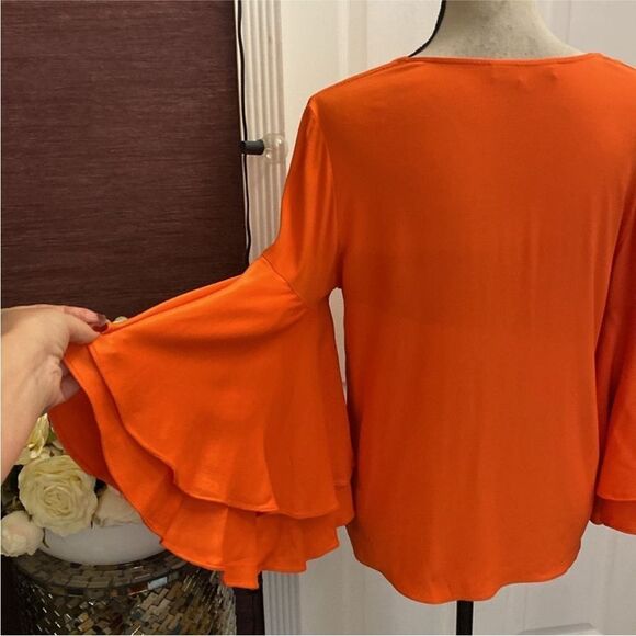 AlexisOrange  100% silk V-Neck Ruffle Sleeve Top, S - Picture 6 of 7
